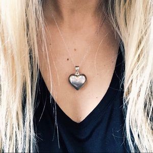 Vintage Sterling Silver Puffy Heart Necklace